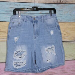 Women's Distressed Ripped High Waist Jean Shorts Medium